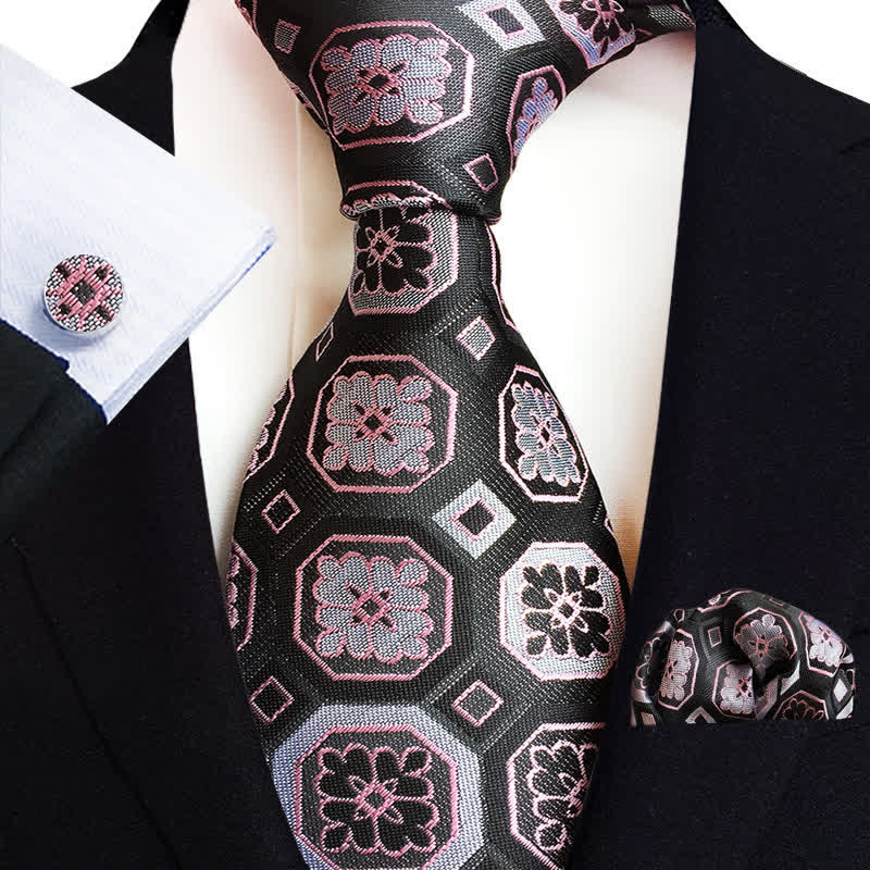Set di 3 cravatte classiche da uomo con motivo Paisley floreale - Rosa e nero - image 7