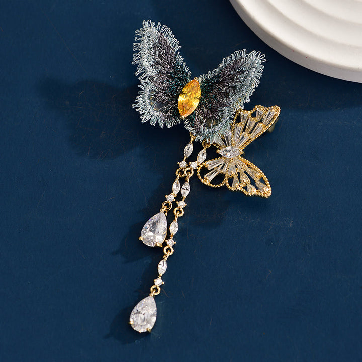 Spilla elegante con nappa a farfalla blu da donna