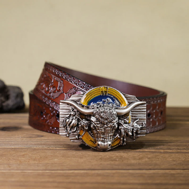 Cintura in pelle con fibbia a forma di toro Longhorn Domineering fai da te da uomo