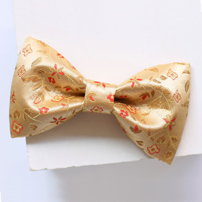 Papillon da uomo con fiori gialli e rossi lucidi