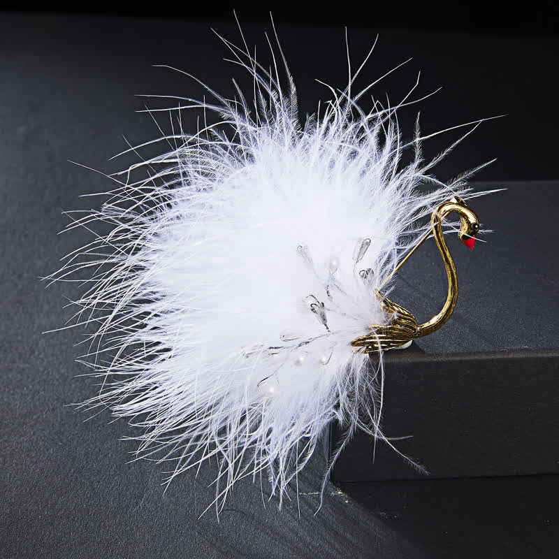 Spilla da donna con piuma di peluche a forma di cigno bianco/nero