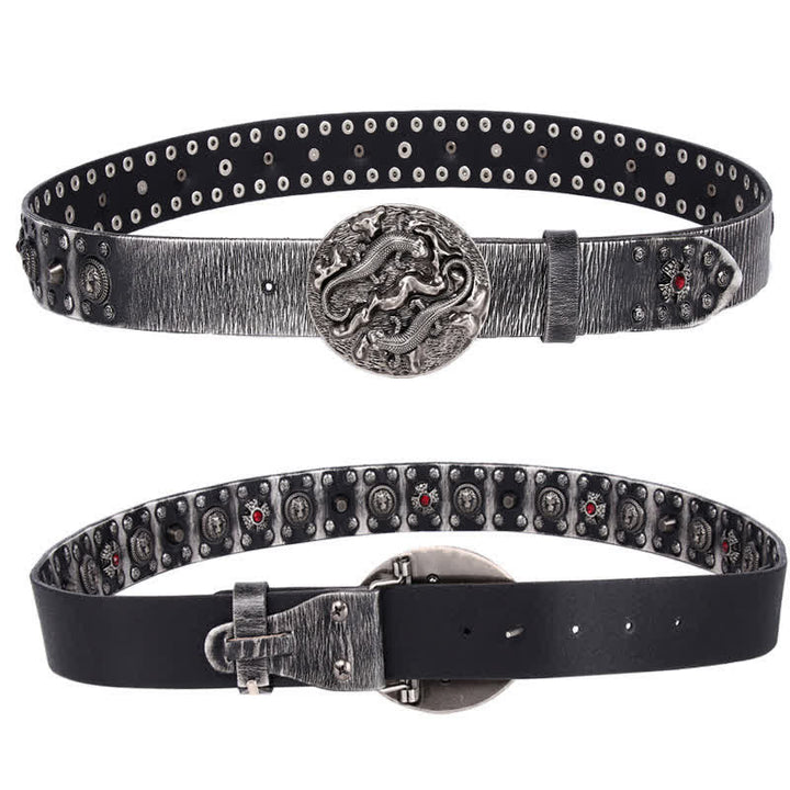 Cintura in pelle con ornamento leone rubino borchiato da uomo