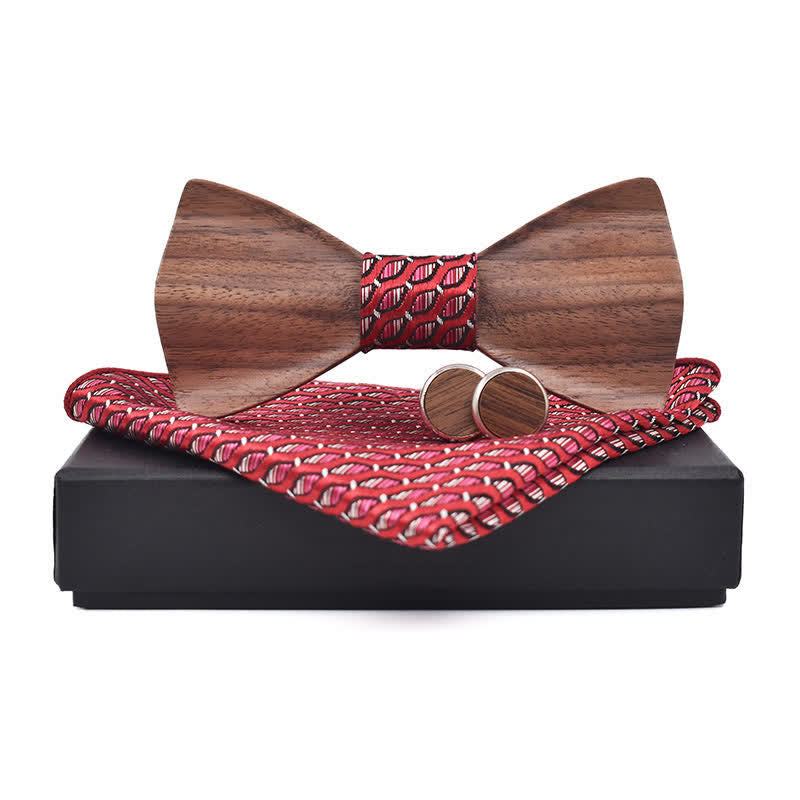 Set di 3 papillon in legno di noce nero da uomo - Borgogna - image 0