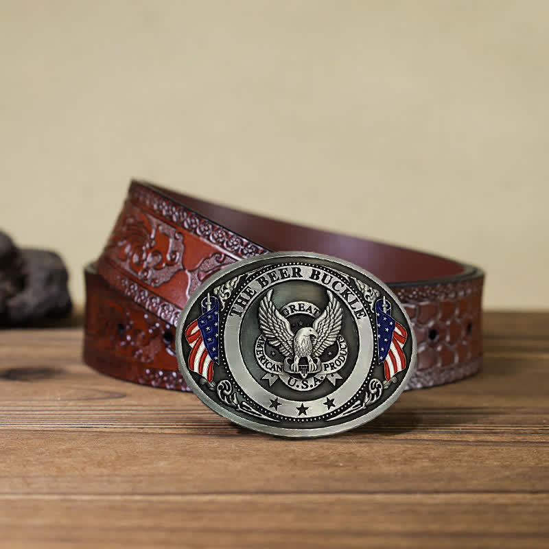 Cintura in pelle con fibbia porta birra creativa fai da te con bandiera USA e aquila da uomo