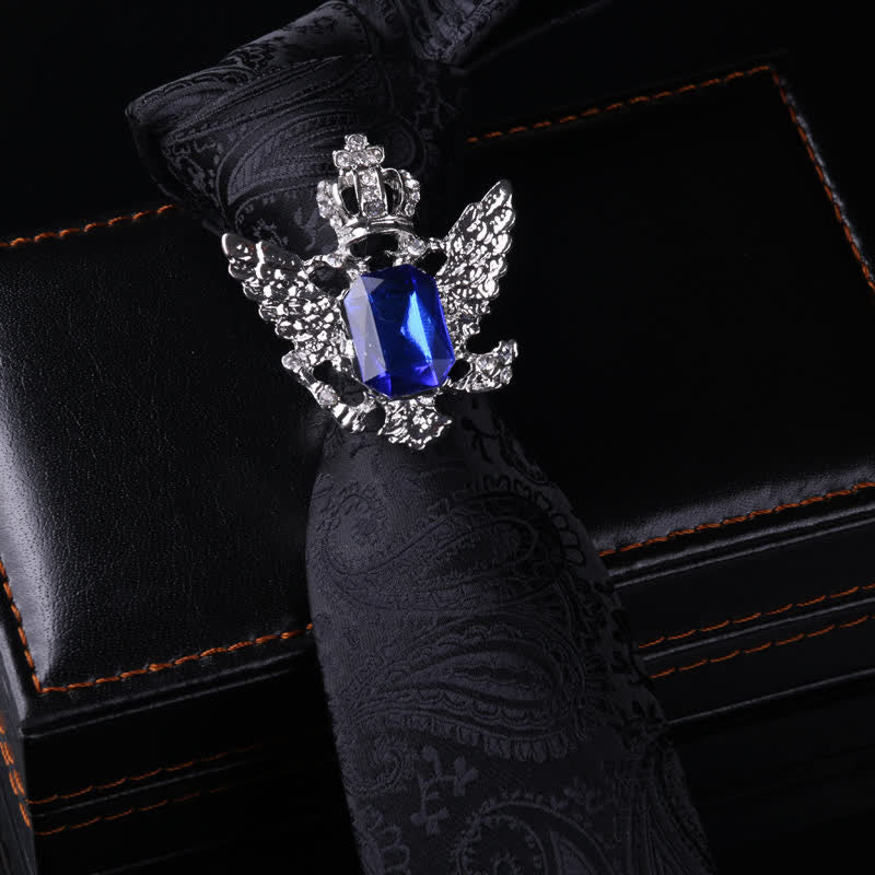 Cravatta con fibbia a spillo stile retrò da uomo - Corona e Paisley Nero - image 11