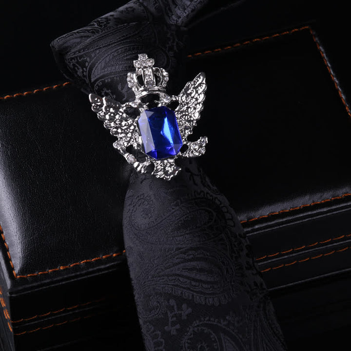 Cravatta con fibbia a spillo stile retrò da uomo - Corona e Paisley Nero - image 11