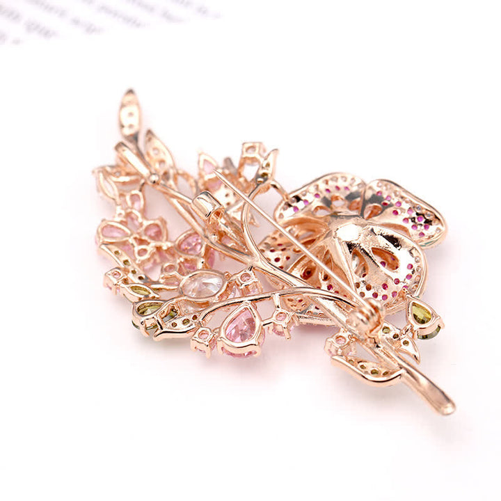 Spilla da donna con bouquet di rose e zirconi