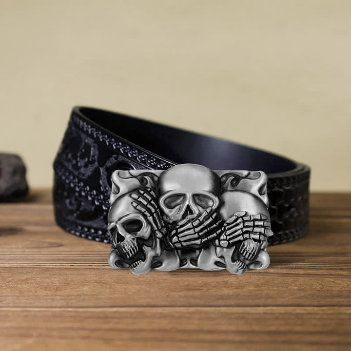 Cintura in pelle con fibbia a forma di teschio con risata orribile fai da te da uomo - Cranio - Cintura nera intagliata (40) - image 10