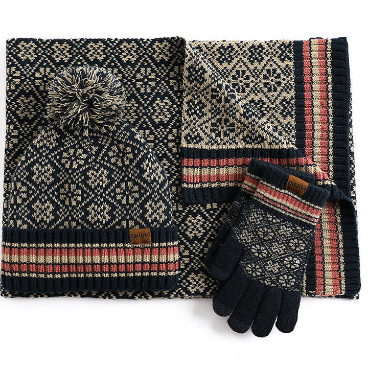 Set di 3 guanti touchscreen unisex con cappello e sciarpa a fiocco di neve