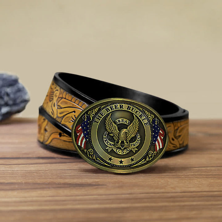 Cintura in pelle con fibbia porta birra creativa fai da te con bandiera USA e aquila da uomo