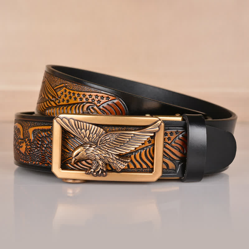 Cintura in pelle goffrata con fibbia Hollow Eagle da uomo