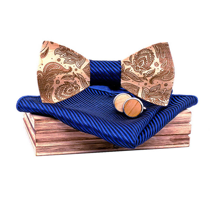 Set di 3 papillon in legno con motivo Paisley da uomo