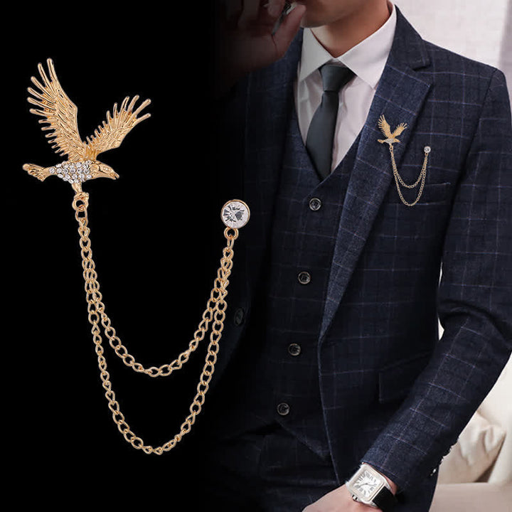 Spilla da uomo con aquila in volo e strass
