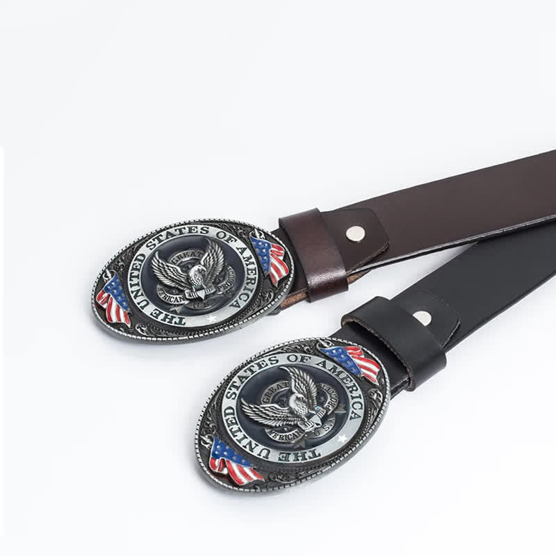 Cintura in pelle di lusso da uomo con bandiera americana e aquila