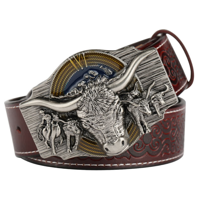 Cintura in pelle goffrata Longhorn Bull da uomo