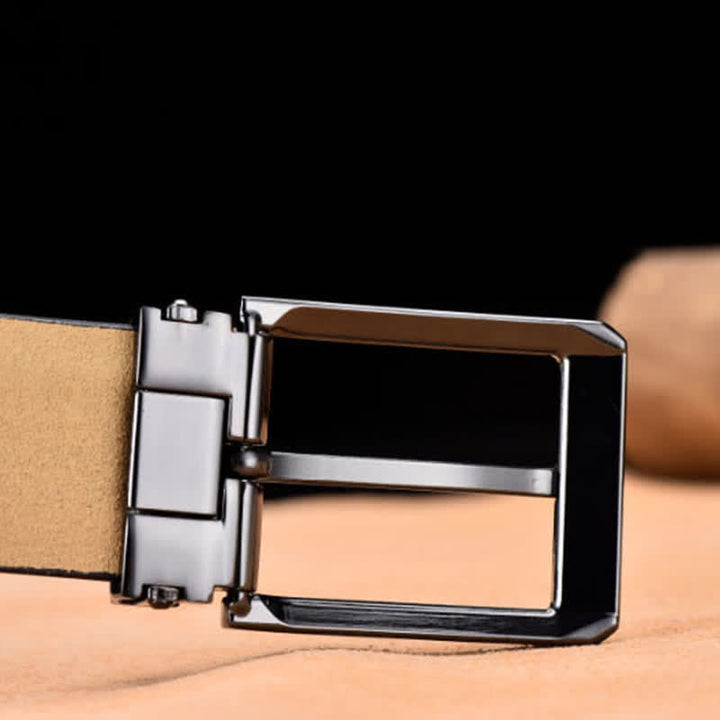 Cintura da uomo in pelle con fibbia nera e argento Noble