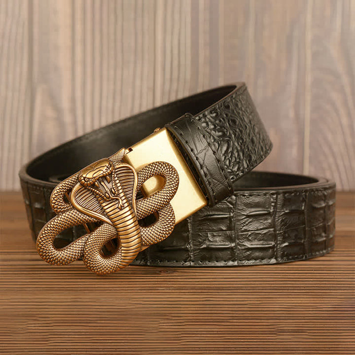 Cintura da uomo in pelle con motivo coccodrillo Cobra arricciato - image 3