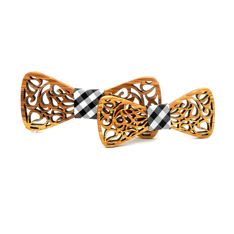 2 pezzi papillon in legno cavo genitore-figlio da uomo - Burlywood e plaid nero - image 8