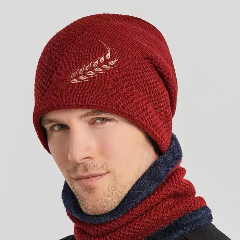 Set di 2 cappelli e scaldacollo con ricamo a forma di grano