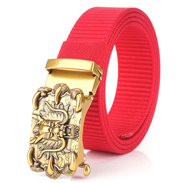 Cintura in nylon con decorazione drago casual da uomo - Rosso / Oro - 48" - image 22