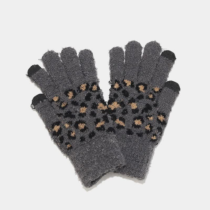 Set di 3 cappelli, sciarpe e guanti con stampa leopardata da donna