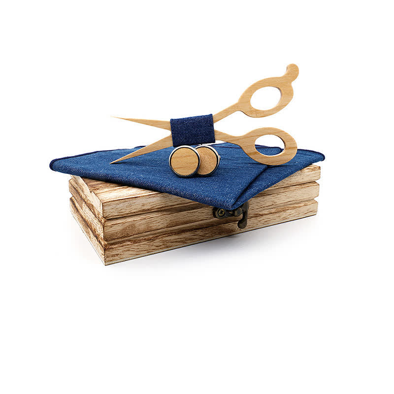 Set di 3 papillon in legno con forbici da uomo - Blu - image 11