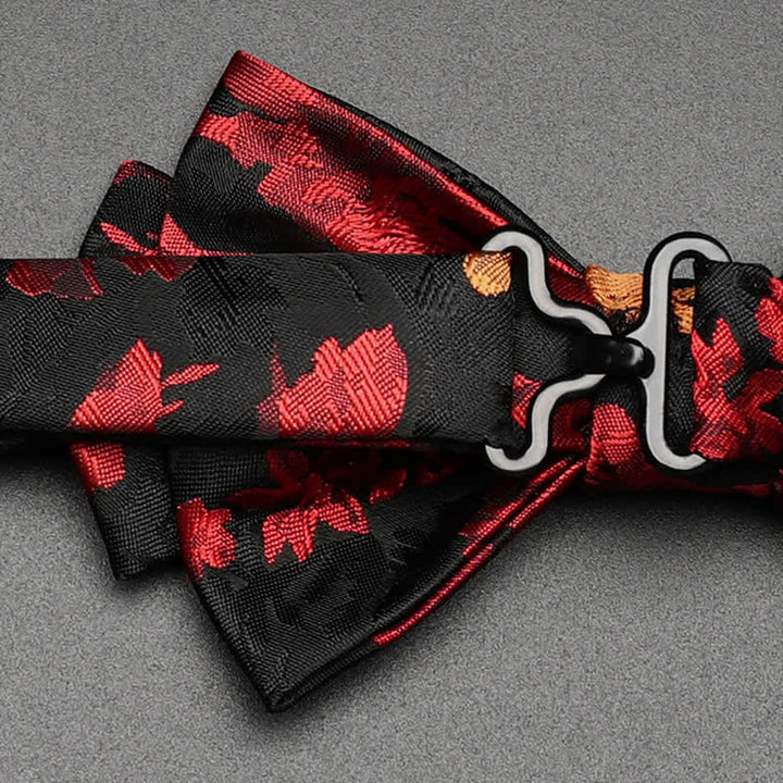 Papillon floreale cadente nero e rosso da uomo