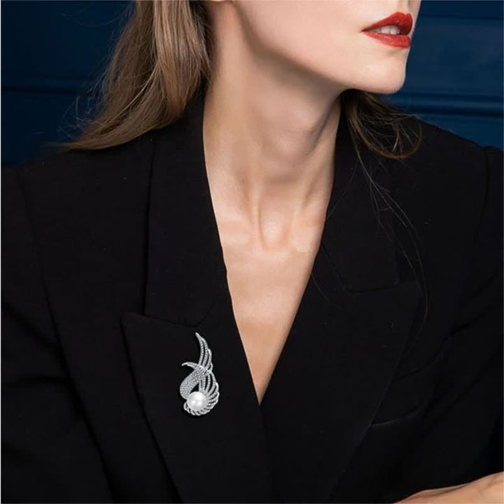 Spilla da donna con perle e piume a forma di ali d'angelo