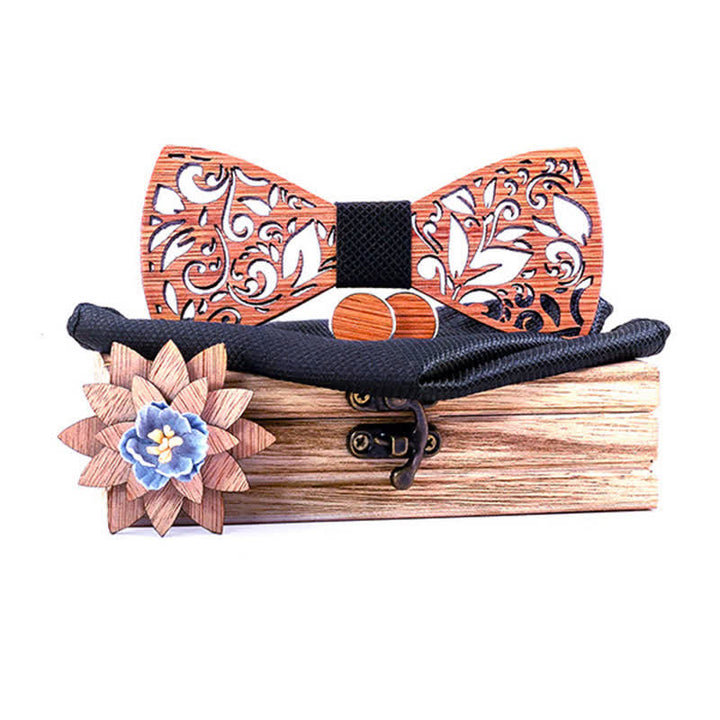 Set di 4 papillon in legno cavo da uomo con pianta