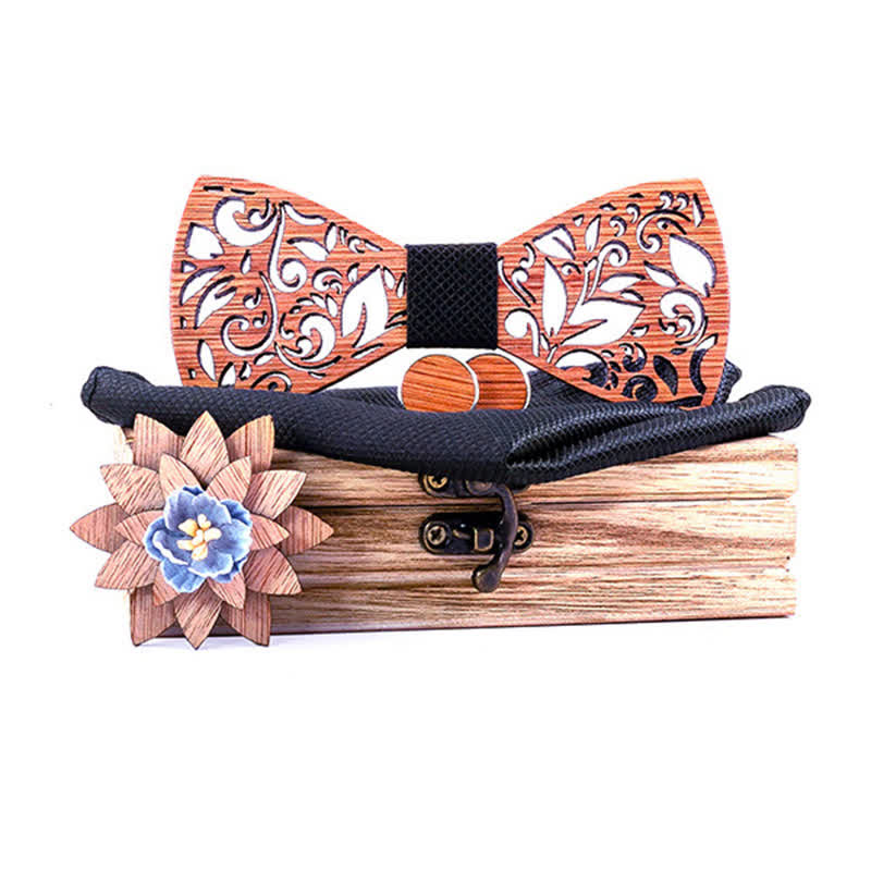 Set di 4 papillon in legno cavo da uomo con pianta - Nero - image 11