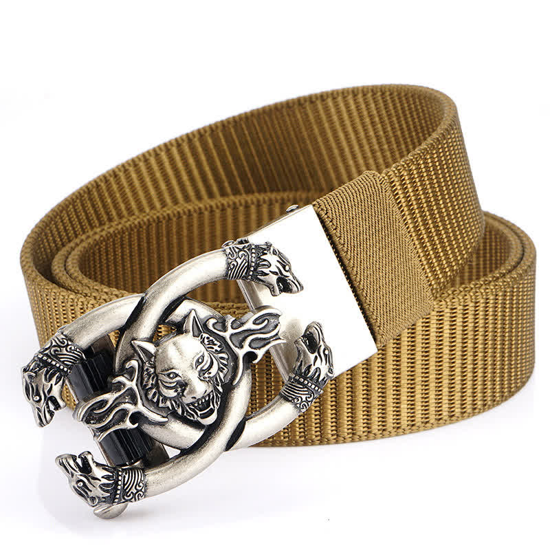 Cintura da uomo in nylon con scritta "Fierce Wolves In Flame"