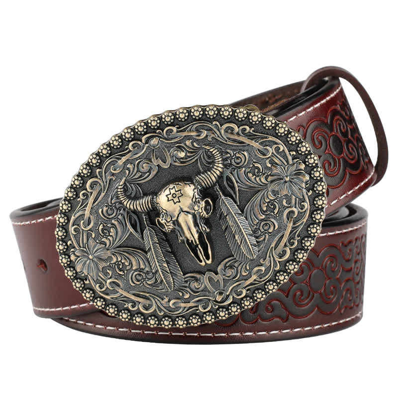 Cintura in pelle da uomo con piuma incisa Bull Jeans - Stile n. 1 - Marrone / Bronzo - 46 - image 10