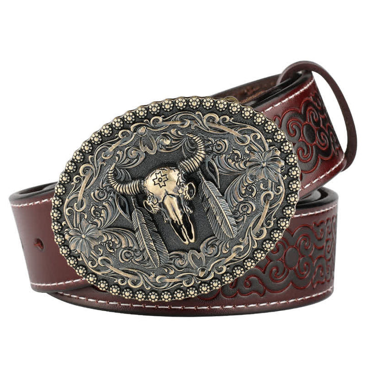 Cintura in pelle da uomo con piuma incisa Bull Jeans - Stile n. 1 - Marrone / Bronzo - 46 - image 10