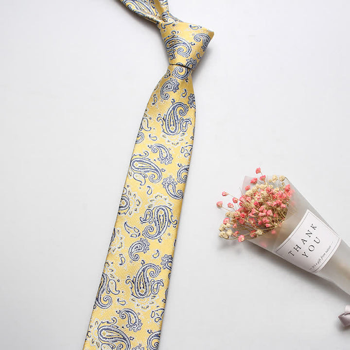 Cravatta casual di lusso da uomo con motivo Paisley audace - Blu e giallo - image 5