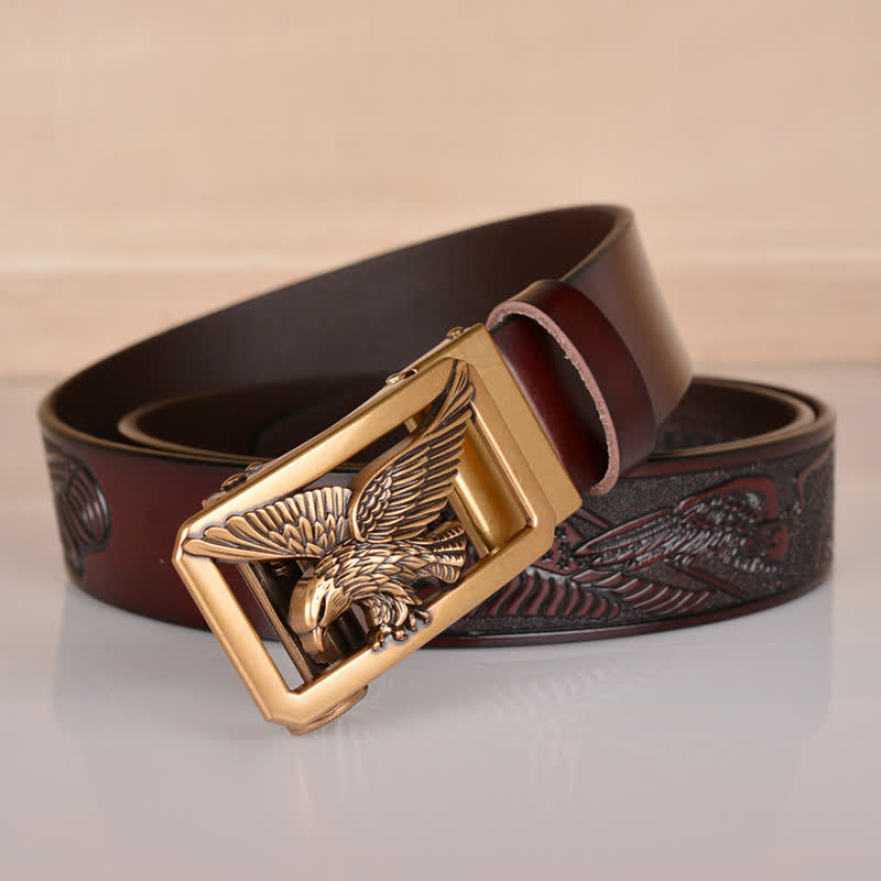 Cintura in pelle goffrata con fibbia Hollow Eagle da uomo