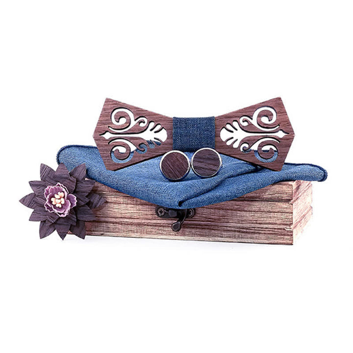 Set di 4 papillon in legno con motivo a fiori cavi da uomo