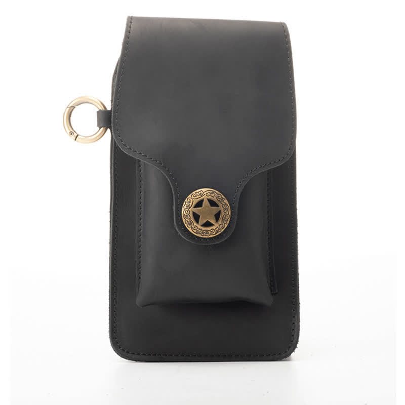 Borsa da cintura per telefono con fibbia magnetica a stella in pelle per esterni