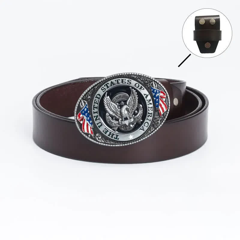 Cintura in pelle di lusso da uomo con bandiera americana e aquila