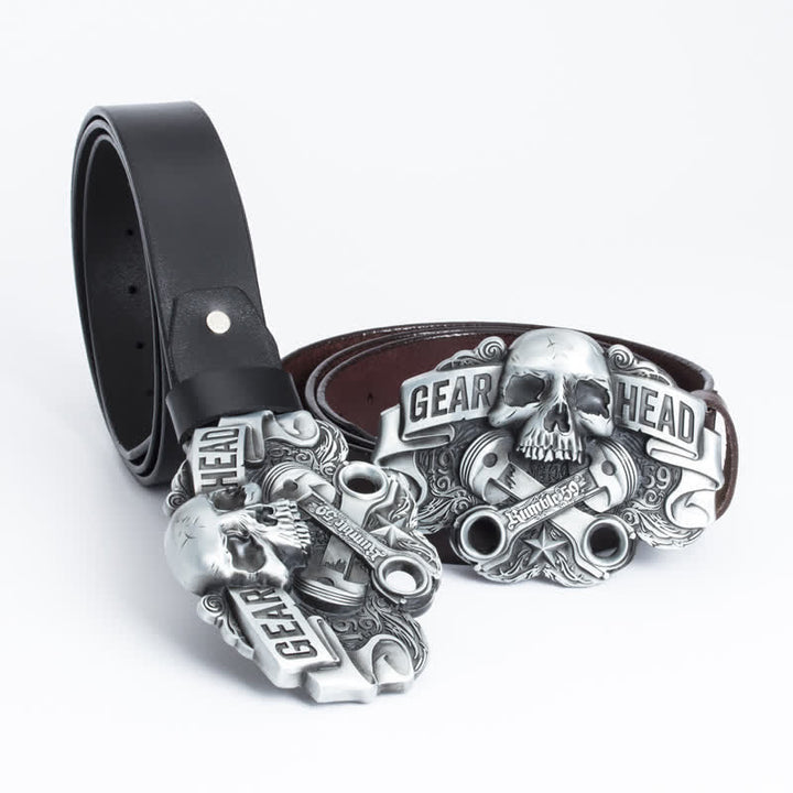 Cintura in pelle punk con testa di teschio elegante da uomo