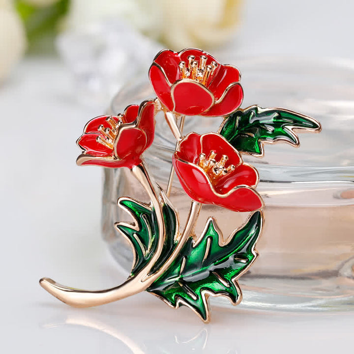Spilla unisex a forma di mazzo di fiori e papaveri