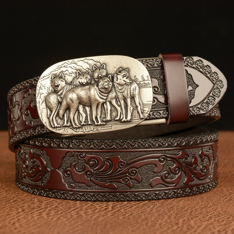 Cintura in pelle retrò da uomo con motivo a lupi - Argento e marrone - 46 - image 11