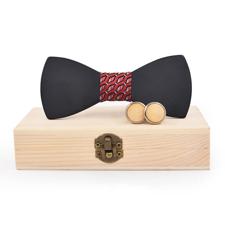 Set di 2 gemelli da uomo in legno nero con papillon - Geometria rossa - image 5