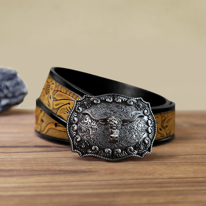 Cintura in pelle fai da te con fibbia in argento anticato Longhorn Bull da uomo