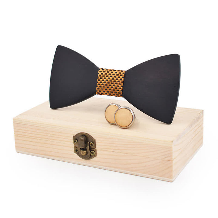 Set di 2 gemelli da uomo in legno nero con papillon