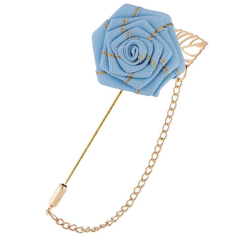 Spilla a catena con camelia floreale da uomo - Azzurro cielo - image 10