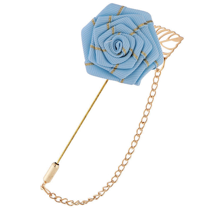Spilla a catena con camelia floreale da uomo - Azzurro cielo - image 10