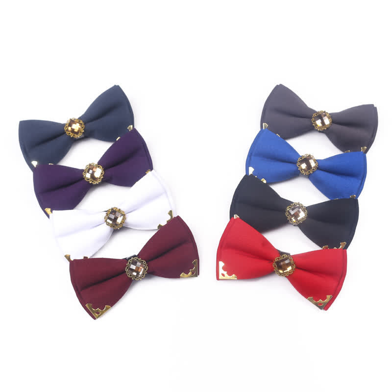 Papillon da uomo in cotone con bordo dorato e gemma
