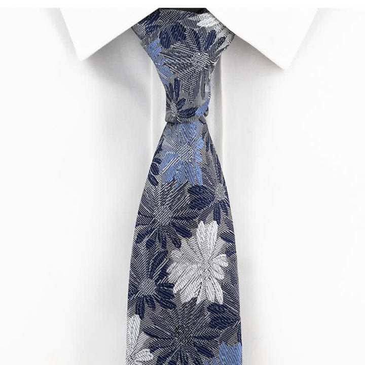 Cravatta floreale da uomo con margherite blu e grigie