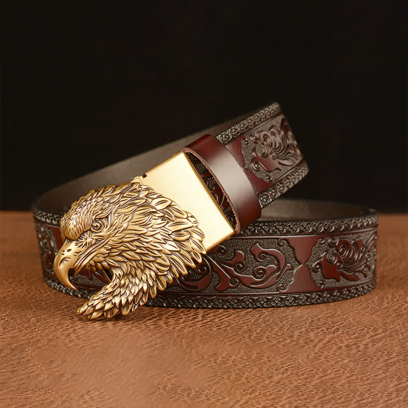 Cintura in pelle con testa d'aquila tridimensionale da uomo