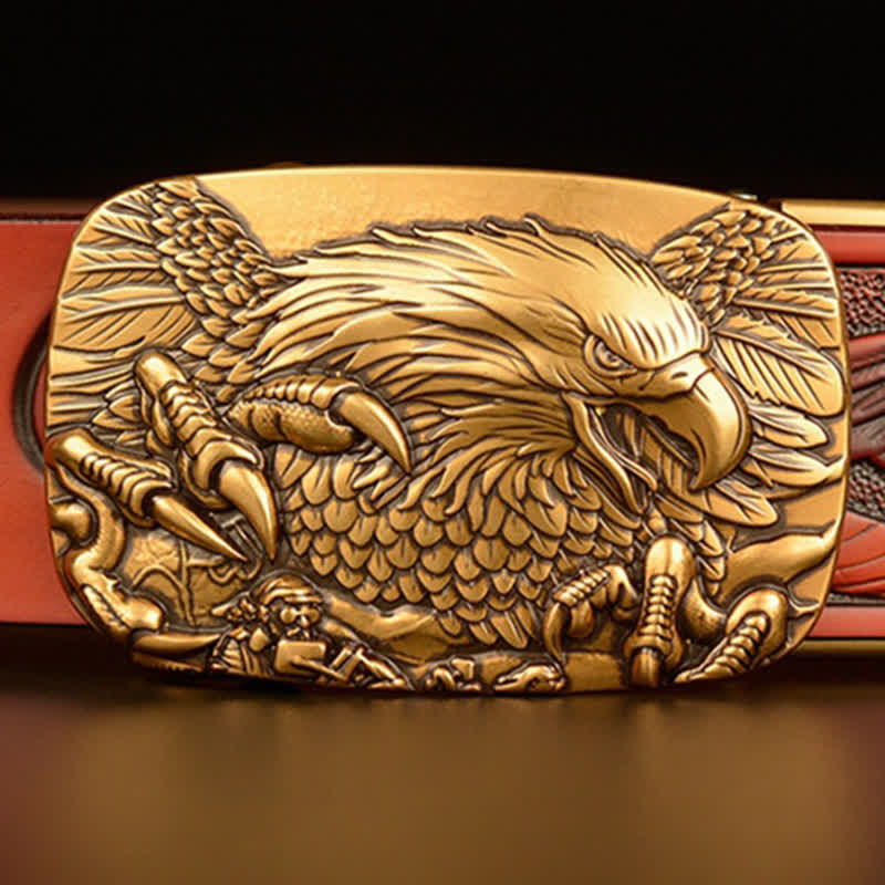 Cintura in pelle con chiusura automatica Eagle Wings Vintage da uomo